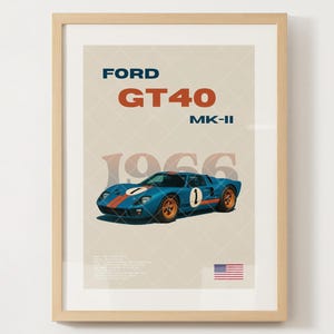 Ford GT40 MK-II Poster Print | 1966 Le Mans Race Car Art | Vintage Racing Wall Decor | Digital Download