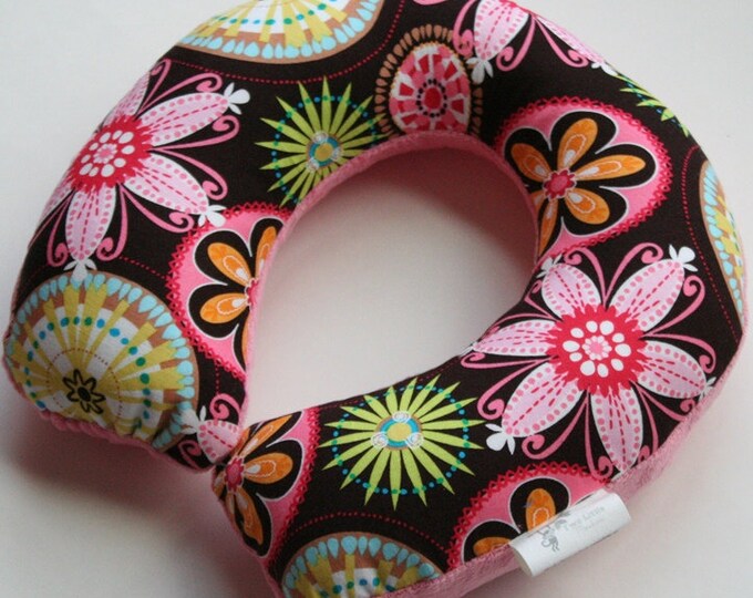 Child Travel Neck Pillow Carnival Bloom w/ Dark Pink Minky Etsy