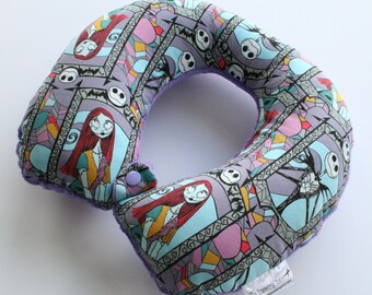 Toddler/Child/Adult Travel Neck Pillow - Jack and Sally (Reversible w/ Minky Back - Choose Your Color) - Comfortable Ergonomic Design