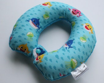 Toddler/Child Travel Neck Pillow - Little Shark (Reversible w/ Minky Back - Choose Your Color) - Comfortable Ergonomic Design