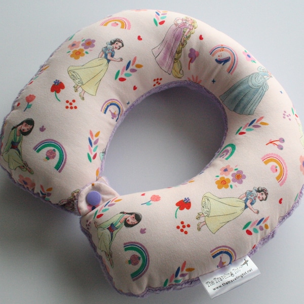 Toddler/Child/Adult Travel Neck Pillow - Princesses (Reversible w/ Minky Back - Choose Your Color) - Comfortable Ergonomic Design