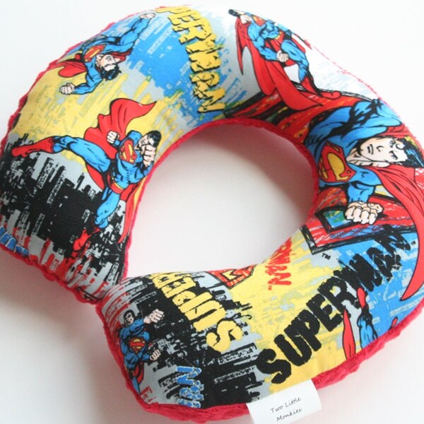 Child Travel Neck Pillow - Superman (w/ Red Minky)