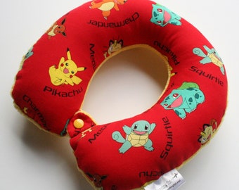 Toddler/Child/Adult Travel Neck Pillow - Gotta Catch Them All (Reversible w/ Minky Back - Choose Your Color) - Comfortable Ergonomic Design