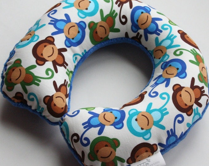 Child Travel Neck Pillow Monkeys Royal w/ Royal Blue Minky Etsy