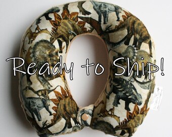 READY TO SHIP! - Child Travel Neck Pillow - Prehistoric World w/ Tan Minky