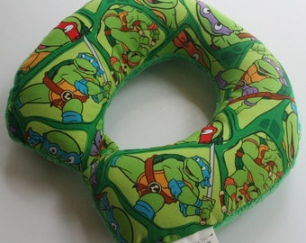 Toddler/Child/Adult Travel Neck Pillow - Turtle Power (Reversible w/ Minky Back - Choose Your Color) - Comfortable Ergonomic Design