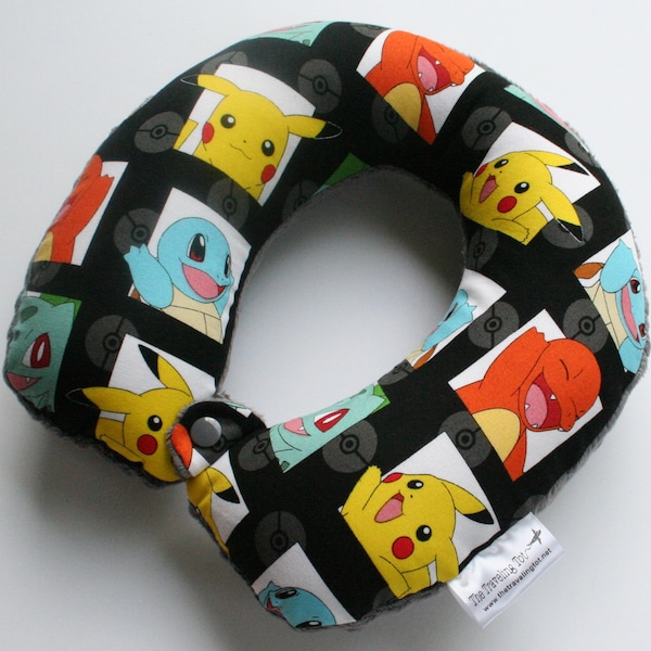 Toddler/Child/Adult Travel Neck Pillow - Pokémon (Reversible w/ Minky Back - Choose Your Color) - Comfortable Ergonomic Design