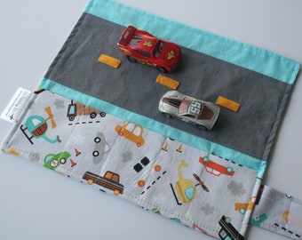 Car Caddy Roll Up w/ Road Play Mat - On the Go - (Holds 5 Toy Cars) - (Car Wallet/Holder/Travel Matchbox Car Carrier)