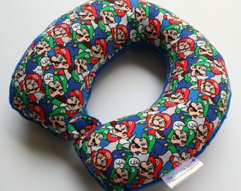 Toddler/Child/Adult Travel Neck Pillow - Mario (Reversible w/ Minky Back - Choose Your Color) - Comfortable Ergonomic Design