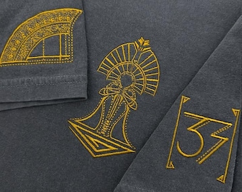 Embroidered Expedition 33 Washed Tee, Expedition 33 Embroidered Shirt, Maelle&#39;s Brooch, Perfect Gift for Game Fans