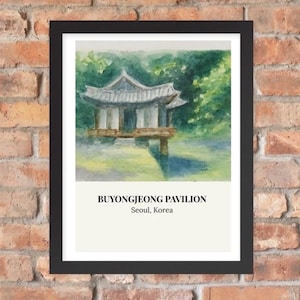 Gallery Wall Poster - koreanischer Aquarell Architektur Druck, 11x14 Wall Art of Seoul Pavilion,buyongjeong