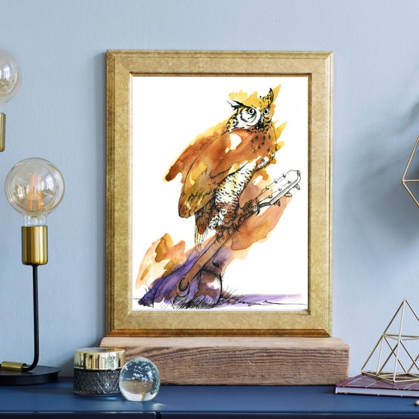 Owl and Guitar - fine art matte print