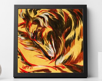 Golden Goji Curl - giclee print of a silken windhound oil painting