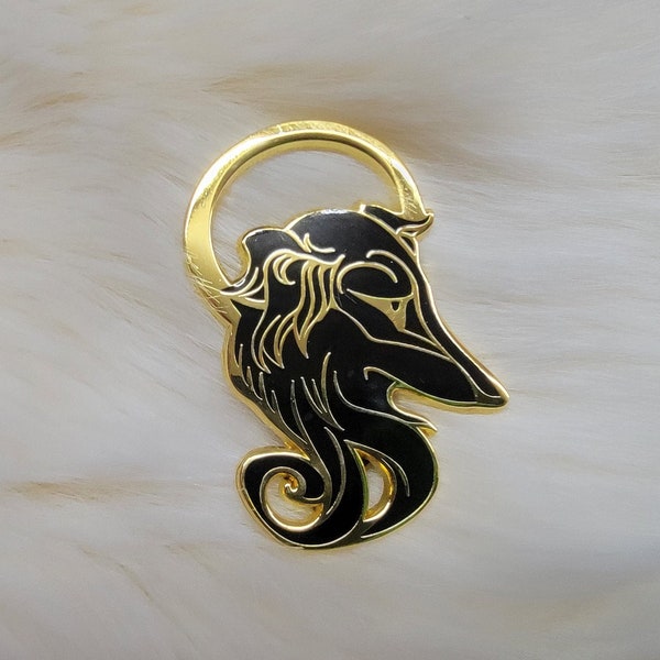 Silken Elegance Pin - polished gold-finished nickel metal filled with a gorgeous black enamel silken windhound pin