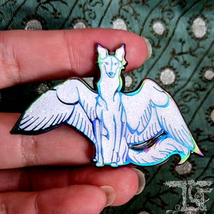 Winged Silken Pin - glitter rainbow enamel angel sweet borzoi silken windhound windsprite enamel