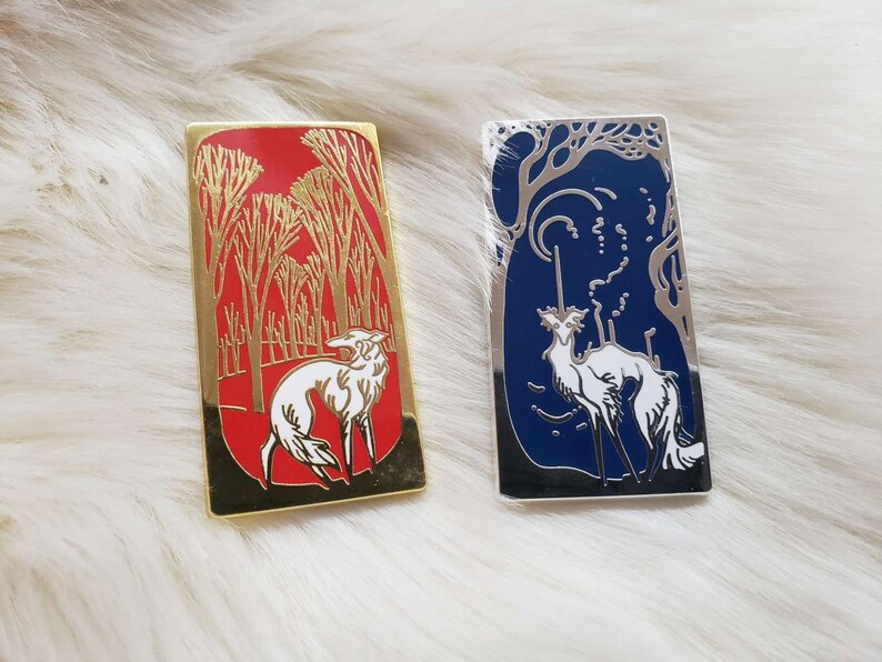 polished silver-finished nickel metal filled with a gorgeous blue and white enamel silken windhound pin The Littlest Unicorn