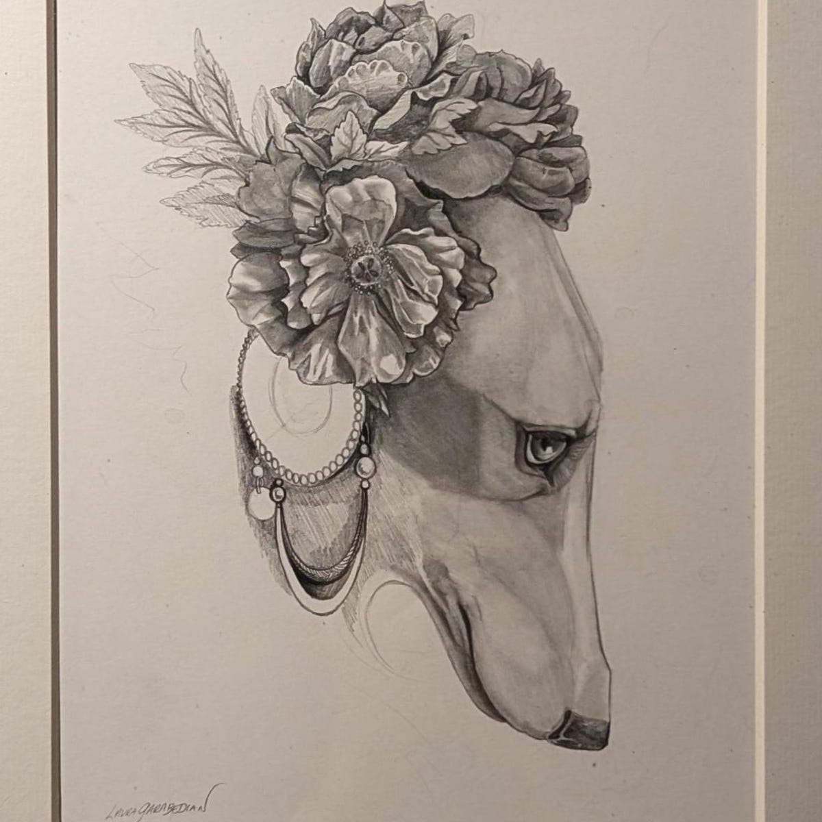 Floral Silken Portrait I - Pencil Drawing of a Silken Windhound With a Floral Crown - Etsy