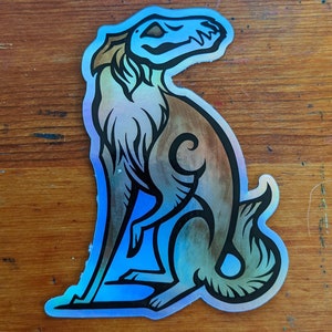 Holo Skull Puppy - die cut holo all weather vinyl sticker of a Silken Windhound a skull head cartoon cute brown white dark creepy spooky dog