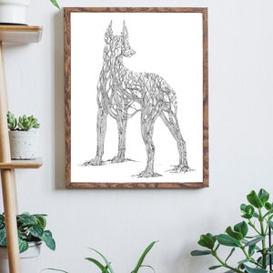 Timberland Pinscher - matte fine art print ink illustration drawing of a Doberman Pinscher made of trees in a forest optical illusion art