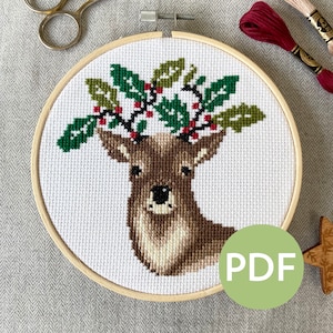Holly Deer - Modern Cross Stitch - PDF Pattern