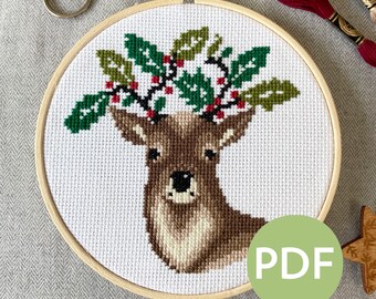 Holly Deer - Modern Cross Stitch - PDF Pattern