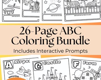 Alphabet Coloring Book Printable, ABC Worksheets for Preschool and Kindergarten, Homeschool Activity, Instant Download PDF Ages 4-8