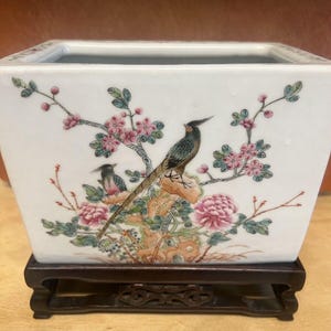 Antique Chinese Porcelain Famille Rose Jardiniere Planter - Floral & Bird Motifs