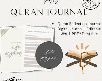 Journal du Coran, Journal islamique, Journal de réflexion sur le Coran, Islamique, téléchargement numérique, Agenda musulman, Imprimable islamique, Cahier d'étude du Coran