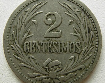 1901 Uruguay 2 centesimos vintage coin