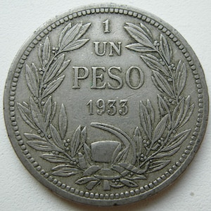 Chile vintage coin 1 Peso 1933