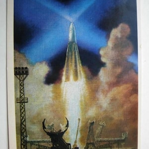 Carte postale spatiale vintage URSS Union soviétique « Lancement du premier satellite » 1982 RARE