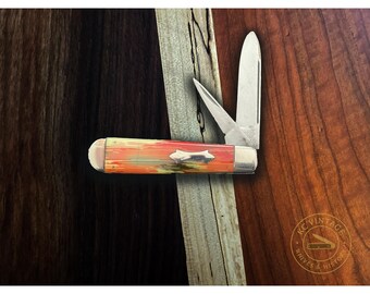 Vintage Keen Kutter Jack Knife – Red Swirl Celluloid Handles – Arrowhead Shield – USA Made (1940s–1950s)