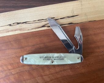 Vintage Camco Advertising Pocket Knife – Sturgis Supply Co., Michigan | Pearl Celluloid Handle | Mid-Century Promotional Knife