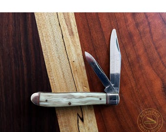 Vintage Sta-Sharp Jack Knife – USA Made – 2 Blade Pocket Knife – Faux Bone Handles – Circa 1950s–60s