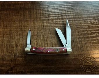 Bertram Cutlery 303-ARC Stockman Knife – Solingen Germany – Red Swirl Handles – Near Mint