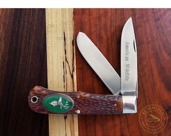 Vintage 1976 Camillus “American Wildlife” Jumbo Trapper – First Edition with Original Box & Sharpener