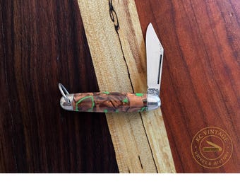Circa 1950s Hammer Brand USA Pen Knife – Swirl Celluloid Handle with Key Ring