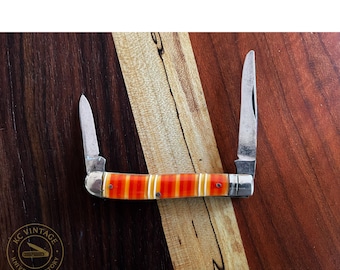 Vintage Bridge Cutlery Co. Pen Knife – St. Louis, MO – Orange Stripe Celluloid – 2 Blade – Circa 1902–1931
