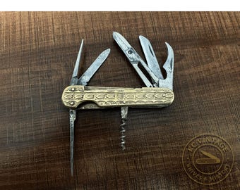 Vintage Soviet CCCP Officer-Style Multi-Tool Pocket Knife – Brass Scales – USSR – Circa 1950s–1960s