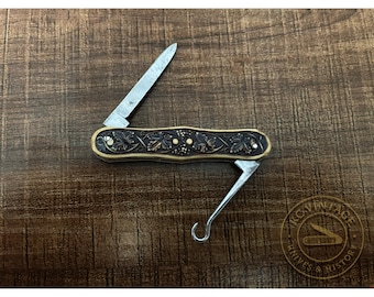 Vintage Waltham Cutlery Co. Gentleman’s Knife w/ Button Hook | c. 1900s–1920s | Ornate Handles