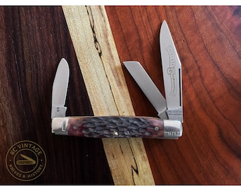I*XL Schrade Wostenholm Stockman Pocket Knife – Jigged Bone Handles – Sheffield England – Model HT62