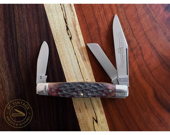Featured listing image: I*XL Schrade Wostenholm Stockman Pocket Knife – Jigged Bone Handles – Sheffield England – Model HT62