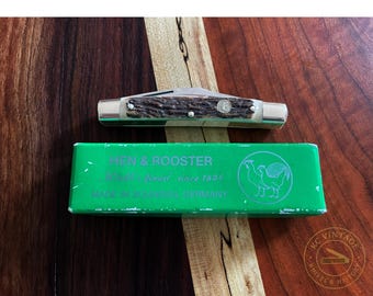 Hen & Rooster 124DS Stag Congress – Solingen Germany – 4-Blade Pocket Knife – Bertram Cutlery – c. Late 20th Century