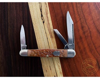 Vintage Camillus USA Three-Blade Stockman Pocket Knife 72 – Mid-Century Utility with Jigged Bone Charm