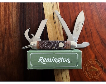 Remington UMC R4 Camp Knife w/ Saw, Bottle Opener, Can Opener and Blades – With Box & Paperwork – 3 5/8” Closed - Mid 80's Era