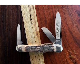 1980 Robt Klaas Solingen NKCA Commemorative Knife – Stag Handles – Kissing Crane – 1 of 12,000