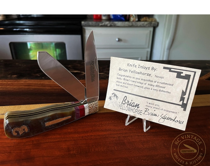 Featured listing image: Brian Yellowhorse Custom Remington Knife – Limited Edition No. 54/100 – 4.5" Closed – COA Included