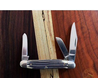 Vintage 1973–1975 Queen USA Stockman Knife – Winterbottom Jig Pattern – 3 Blade Folding Pocket Knife