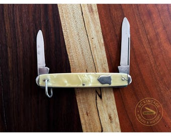 Vintage Kent Pen Knife – Imperial NY Scout Knife – Yellow Celluloid Handle – Two Blade Pocketknife – Midcentury USA EDC Knife