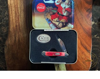 Case XX 6120 USA Coca-Cola Red Bone Pocket Knife w/ Collector’s Christmas Tin - 2002